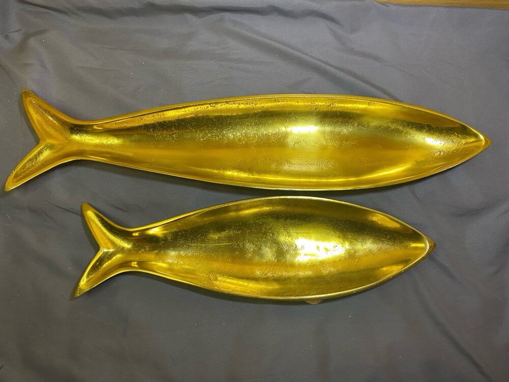 Metal Brass Fish Shaped Trays (2) Decorative Food Candles Decor Made In India